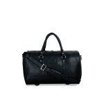 Black Solid Leather Travel Duffel Bag