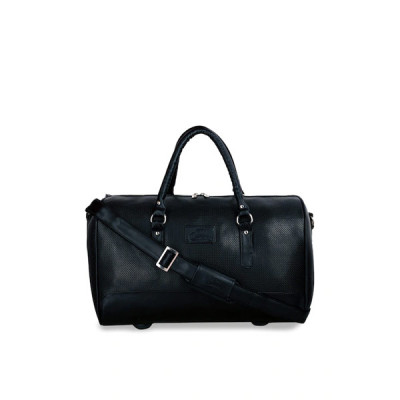 Black Solid Leather Travel Duffel Bag