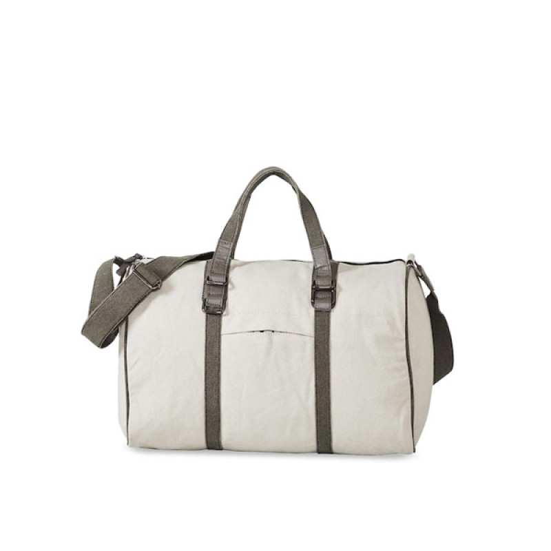 Ice Grey Cotton Travel Bag with Outside Pocket and Stylish Design