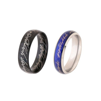 Set of 2 Dragon Celtic Inlay Polish Finish Titanium Steel Rings
