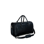 Black Solid Leather Travel Duffel Bag