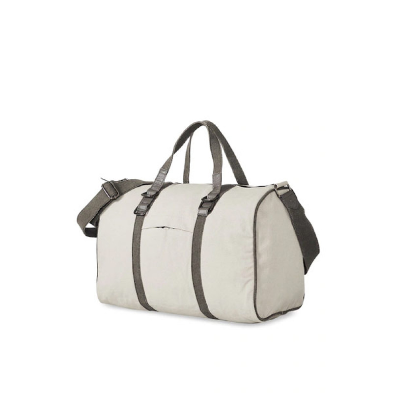 Ice Grey Cotton Travel Bag with Outside Pocket and Stylish Design
