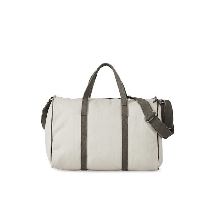 Ice Grey Cotton Travel Bag with Outside Pocket and Stylish Design